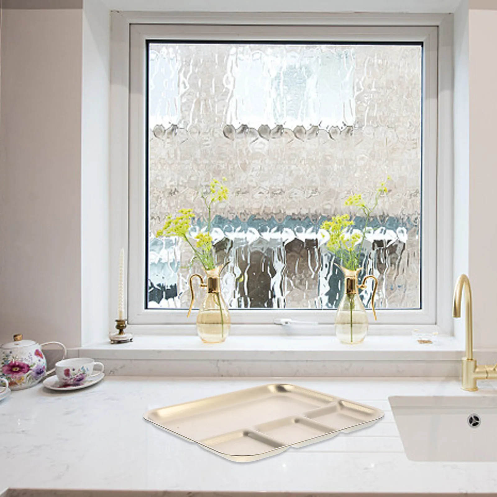 

Stainless Steel Seasoning Plate Divided Tray Rectangle 4 Section Snack Plate Food Separation Serving Dish for Kitchen