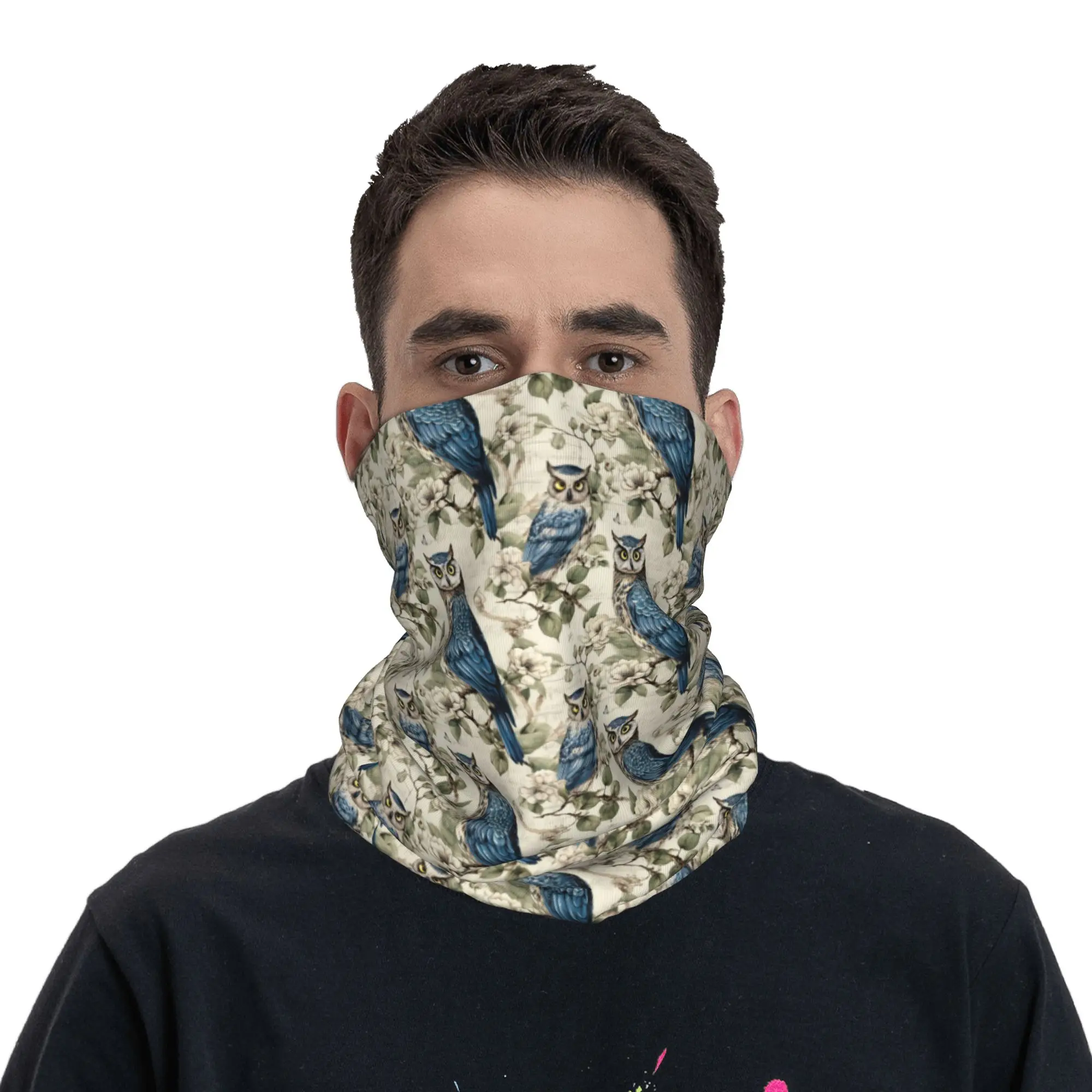 

Vintage Owl Pattern Bandana Winter Neck Warmer Men Windproof Wrap Face Scarf for Hiking Gaiter Headband