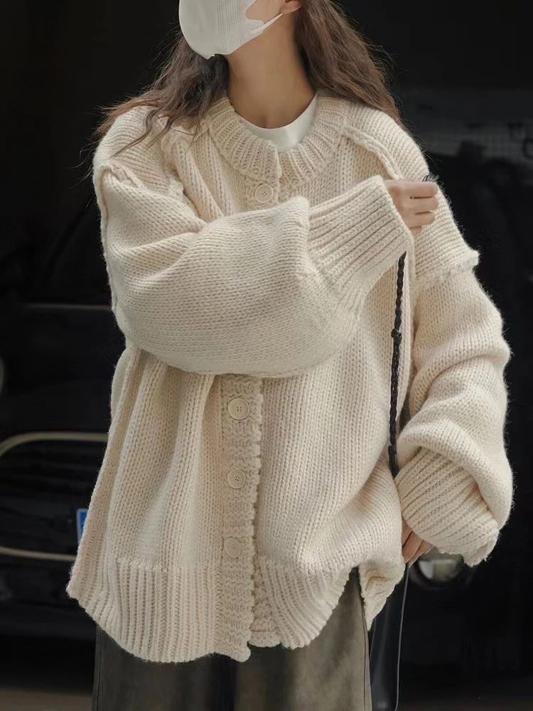 

Jmprs Oversize Streetwear Cardigan Sweaters Women Casual Lazy Wind Korean Knitted Jackets Retro Long Sleeve Harajuku Female Tops