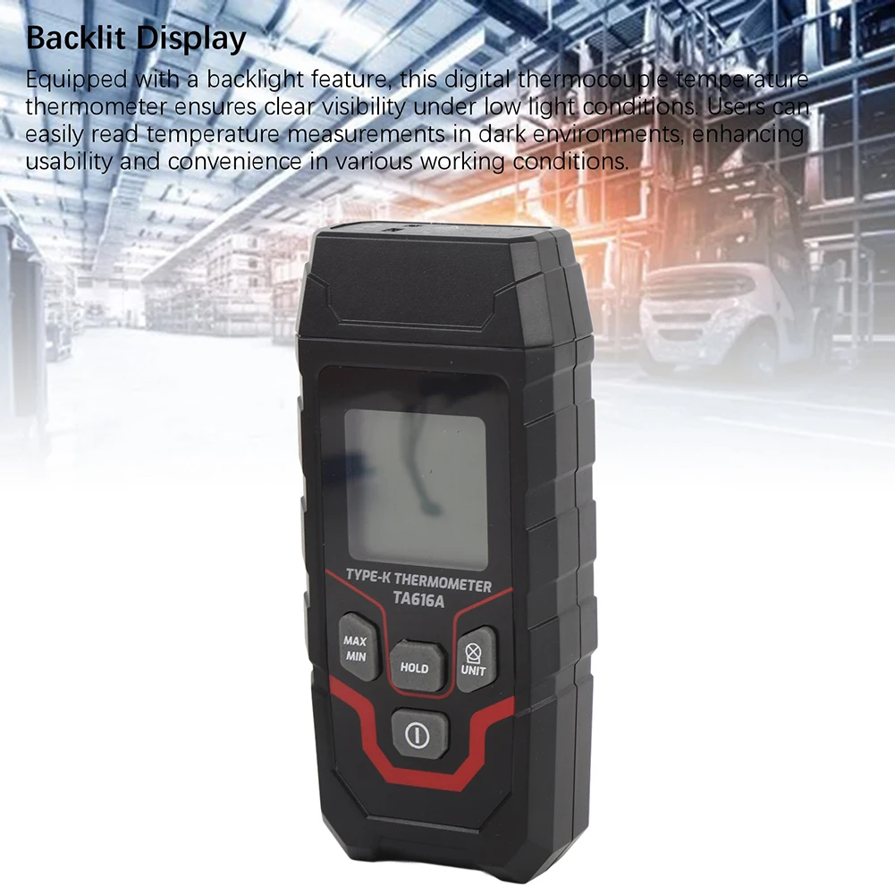 TA616A K-Type Thermocouple Thermometer Single Channel Backlit Digital Temperature Meter Probe For Industrial For Surface Liquid