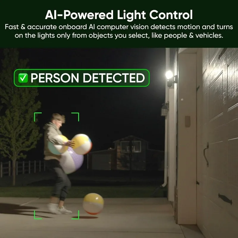 3000-Lumen LEDs, 180° Wide View, 2K HD Outdoor Security Camera, Motion Detection, Color Night Vision, White