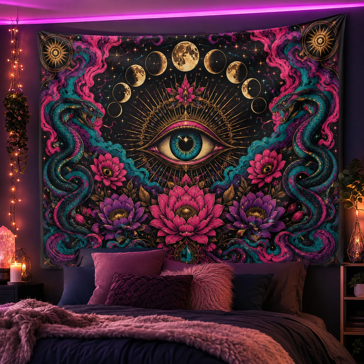 Trippy Eye Tapestry Wall Hanging Moon Phase Psychedelic Witchy Aesthetic Room Decor Gamer Bedroom Fabric Wall Tapestry Gift