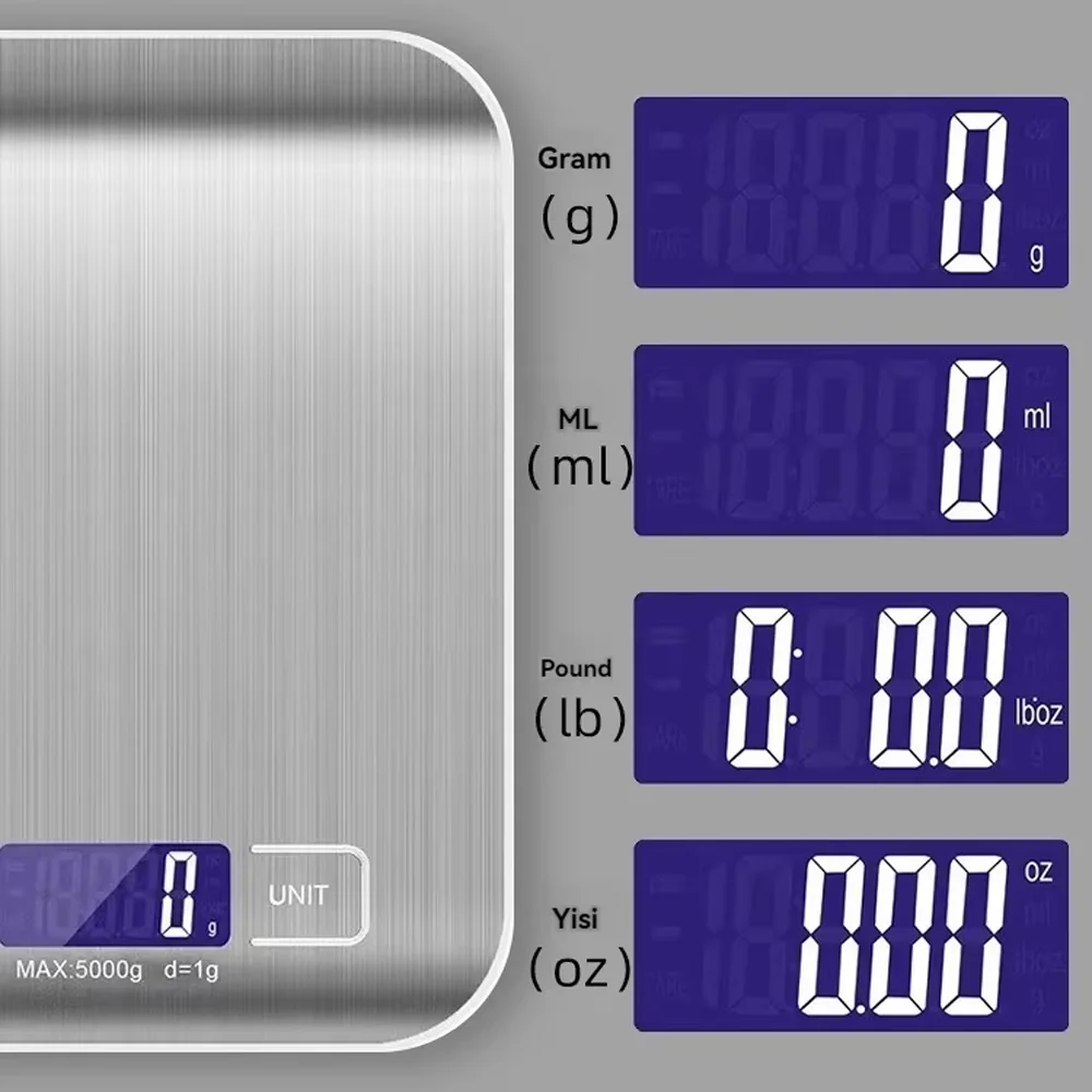 Digital Kitchen Scale 10/5kg-1g LED Display Stainless Steel Panel Electronic Scales for Home Food Snacks Weighing Baking Tools