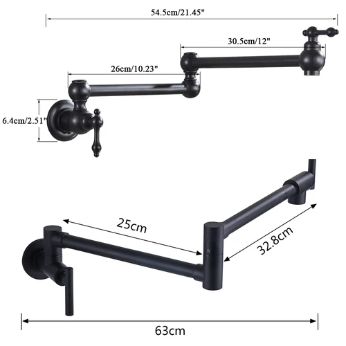 Imagen 2 del producto Grifo montado en la pared negro cromado, grifo individual de agua fría, grifo de lavado con caño giratorio 360, grifo de cocina y baño con cuello plegable