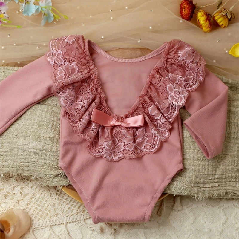 Newborn Photo Props Costume Backless Lacy Romper 0-1M Universal Baby Photo Wear