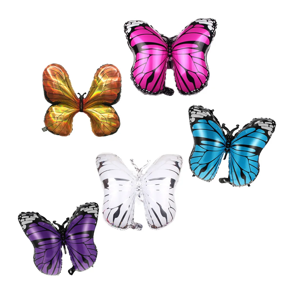 

5pcs Aluminum Foil Balloons Butterfly Shape Kids Birthday Party Decor Durable Balloon Set For Girl Fairy Theme Celebration Party