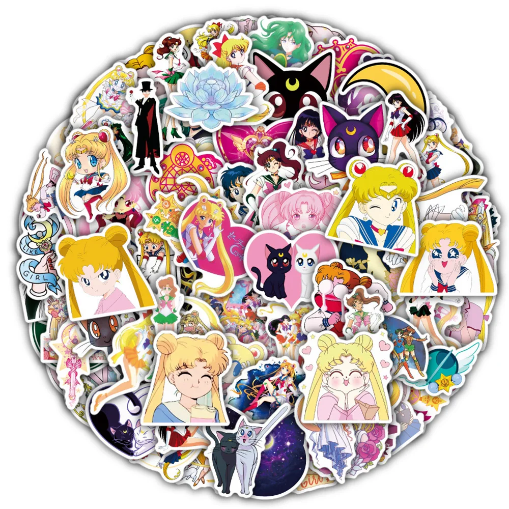 10/30/50/100pcs Anime Sailor Moon Stickers Kawaii Girls Cartoon Sticker Phone Case Water Bottle Suitcase Cute Graffiti Decal Toy