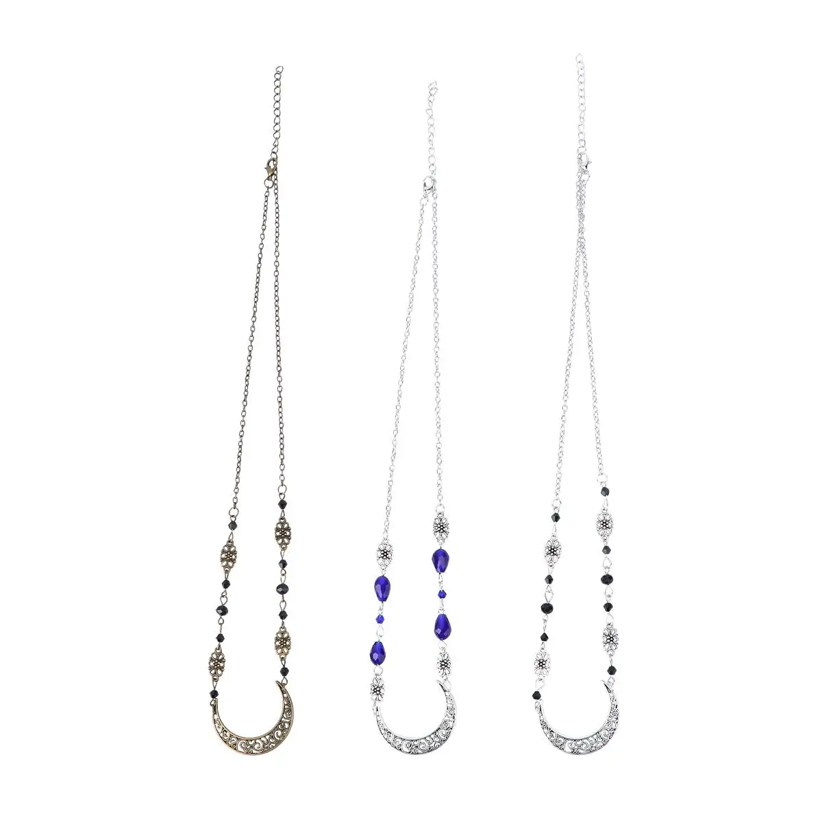

3 Pcs Moon Necklace Head Band Forehead Chain Bohemian Rhinestone Vintage Headband Miss Bands