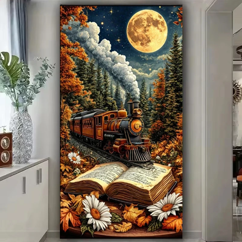 

5D Diy Diamond Painting Enchanting Autumn Train Scenery Full Square Round Diamond Embroidery Puzzle Mosaic Home Decoration