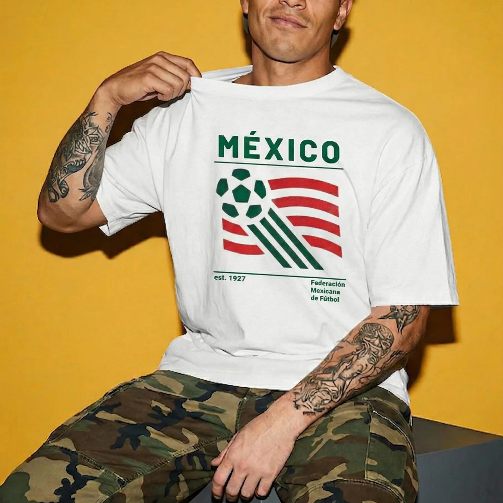 Vintage Mexico Soccer T-Shirt Retro Mexico Football Graphic TShirt Soccer Part Supplies Clothing Men Women Summer Casual Tops