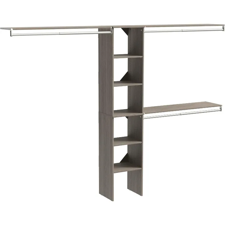 SuiteSymphony Wood Closet Organizer Kit with Tower 3 Hang Rods, Top Shelves, Adjustable, Fits Spaces 5-9 ft. Wide