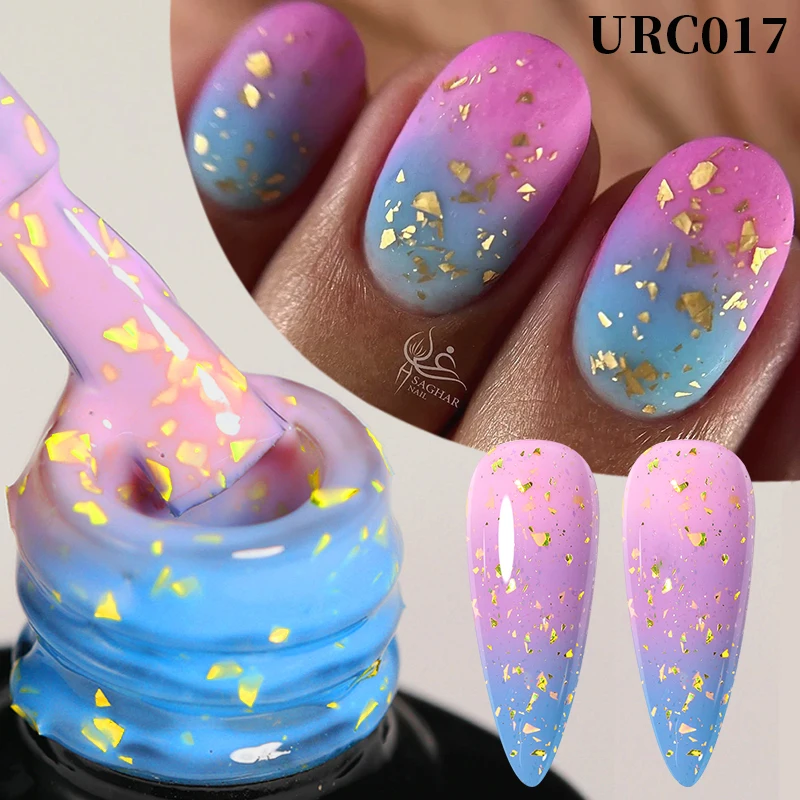 UR SUGAR 7ml Gold Glitter Foil Thermal Gel Nail Polish Semi-permanent Varnish 3 Layers Temperature Changing Soak Off UV LED