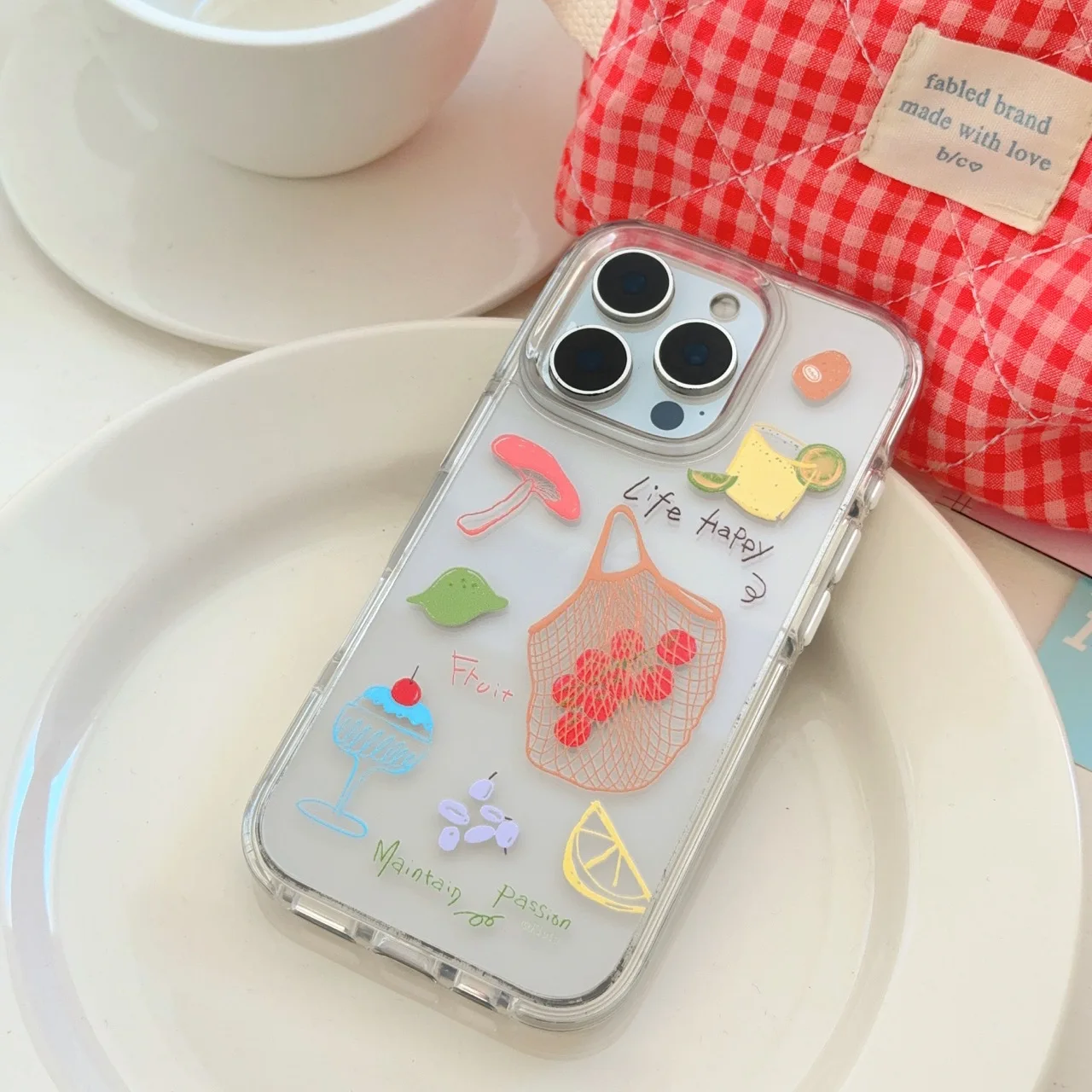 

Thin Lightweight Painting Mushroom Ice Cream Fruit Shopping Bag Phone Case For iPhone 13 14 15 16 Pro Max Anti Drop Case