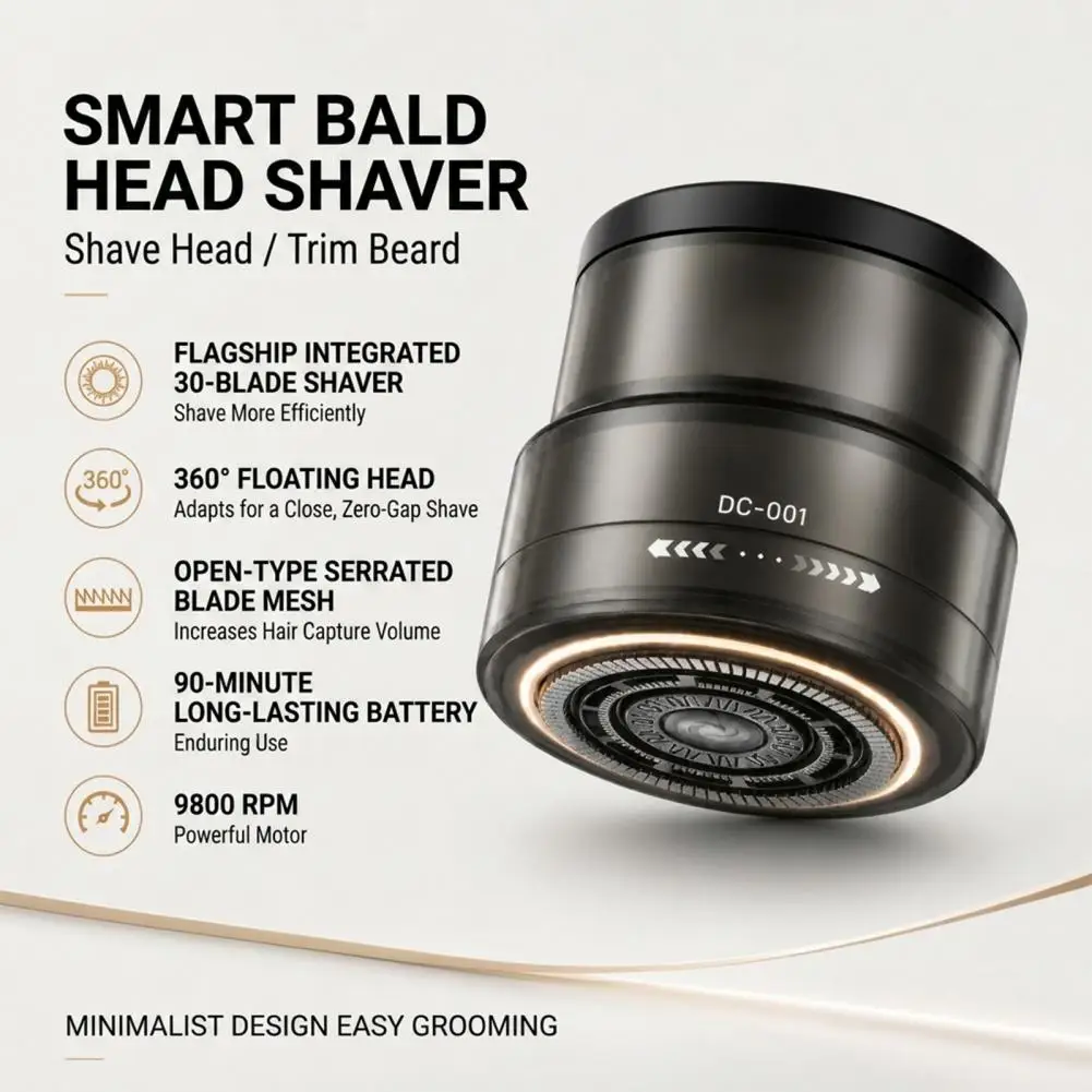 Electric BaldHead Shaver, Beard Trimmer with Digital Display, 360 Degree Floating Head Rotary Shaver, Wet Dry Grooming Tool