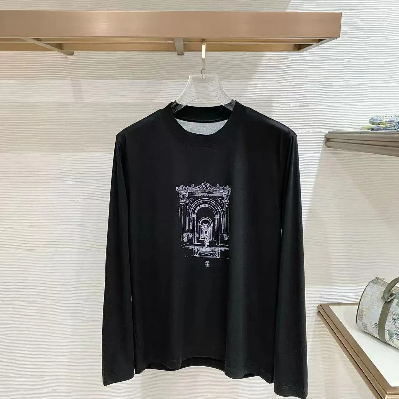 Italy BC Printed Old Money Style Men's Liquid Ammonia Mercerized Cotton Crew Neck Long Sleeve T-Shirt