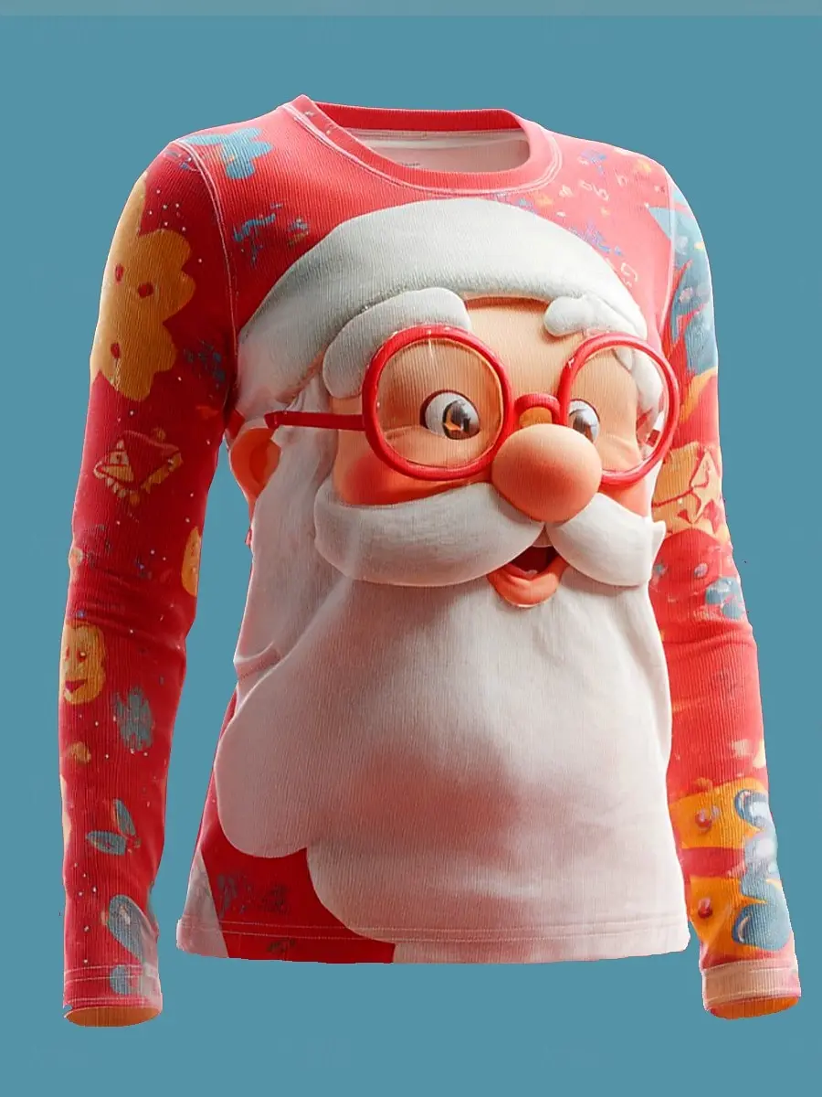 

Women's Christmas Santa Long Sleeve T-Shirt Autumn Winter Festival Family Party Clothes Loose Casual Outdoor Street Fashion Tops