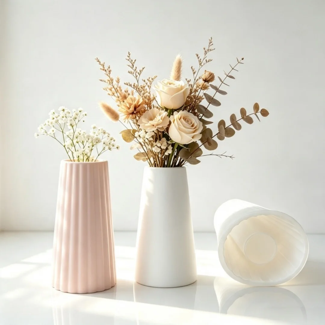 Tapered Flower Vase Silicone Mold DIY Concrete Gypsum Resin Vertical Striped Storage Jar Pen Holder Home Decor Moulds