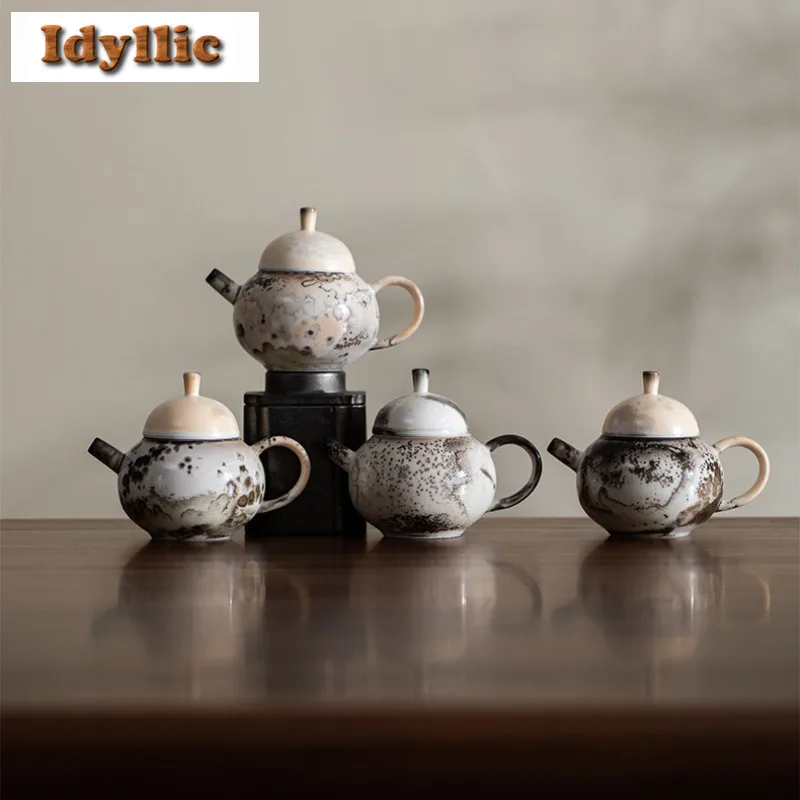 125ml Kiln Fambe Ink And Wash Wood-fired Porcelain Teapot Vintage Tea Infuser Pot Tea Maker Kettle With Ball Hole Drinkware Gift