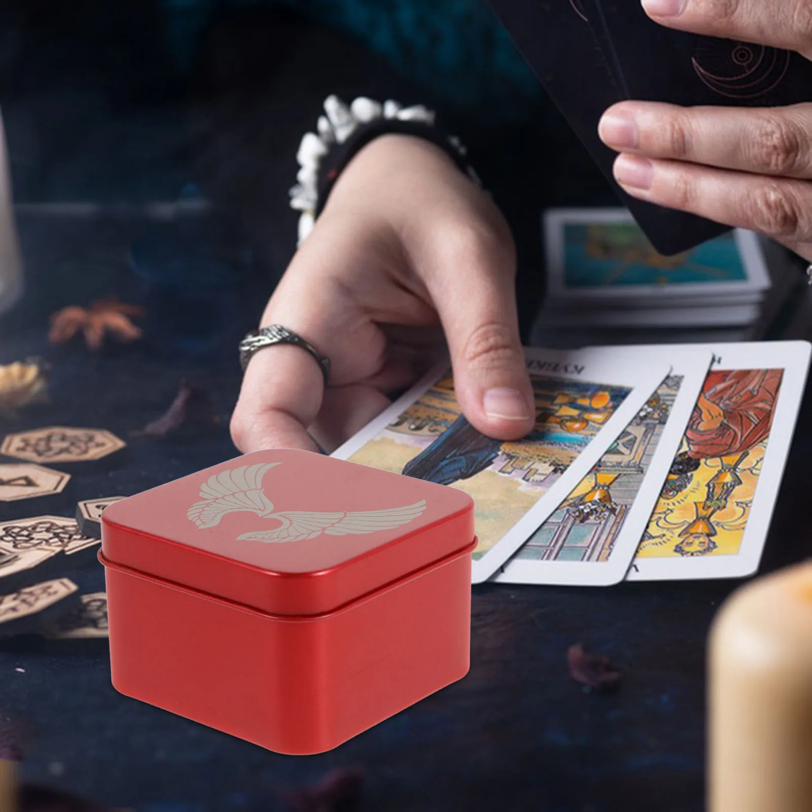 

Compact Tarot Card Case Iron Material Storage Container Unique Appearance Multifunctional Organizer for Readings Anywhere