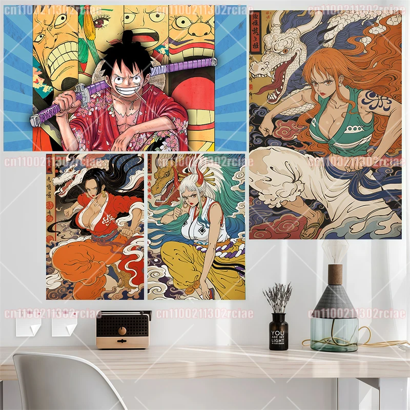 

Anime One Piece Luffy Usopp Robin Yamato Art Poster Bar Cafe Decoration Canvas Painting Frameless Design Mural Children's Gifts