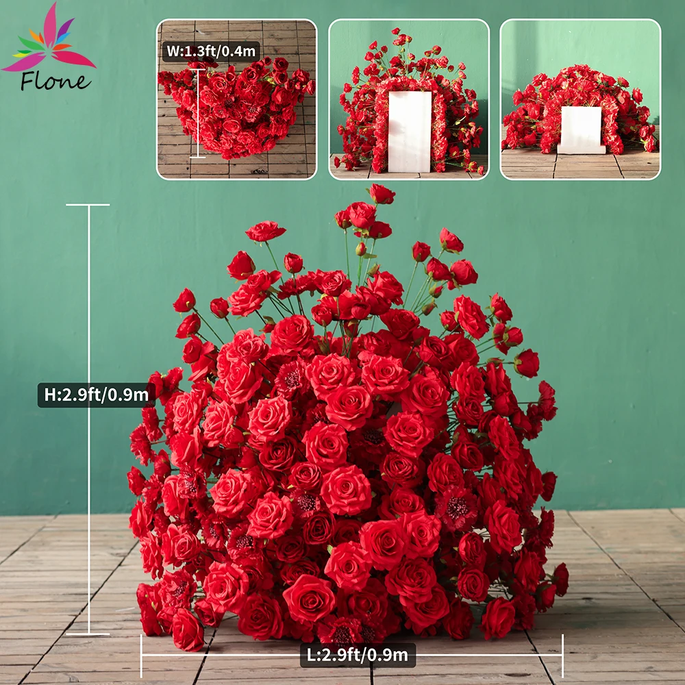 Flowers for Wedding Decorations Red Artificial Flower Mound Arrangement High-end Event Custom Red Rose Sztuczne Kwiaty HY2412