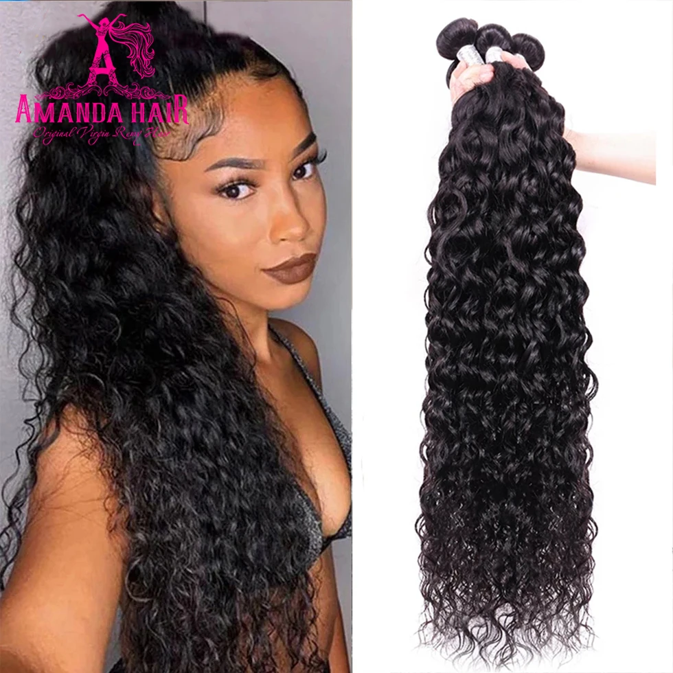 Amanda Double Drawn Human Hair Peruvian Hair Weave Bundles 8-22 Inches 100% Water Wave Virgin Human Hair Weaving 4 Bundles