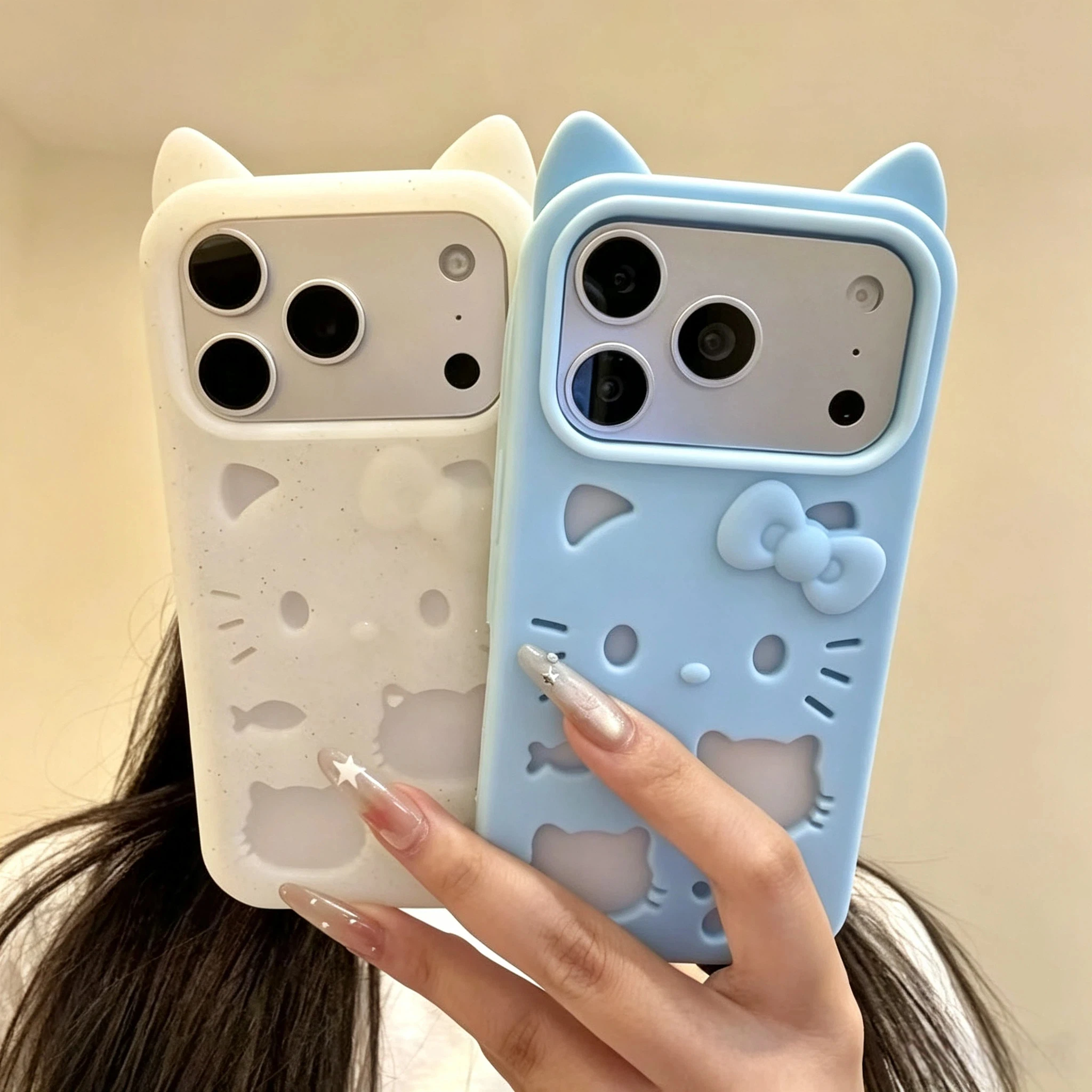 INS-Style Cartoon-Schleife KT-Katze Handyhülle für iPhone 12 13 14 15 16 17 18 Pro Max Plus 17e 18 Pro Ausgehöhlte Silikon-Rückseite