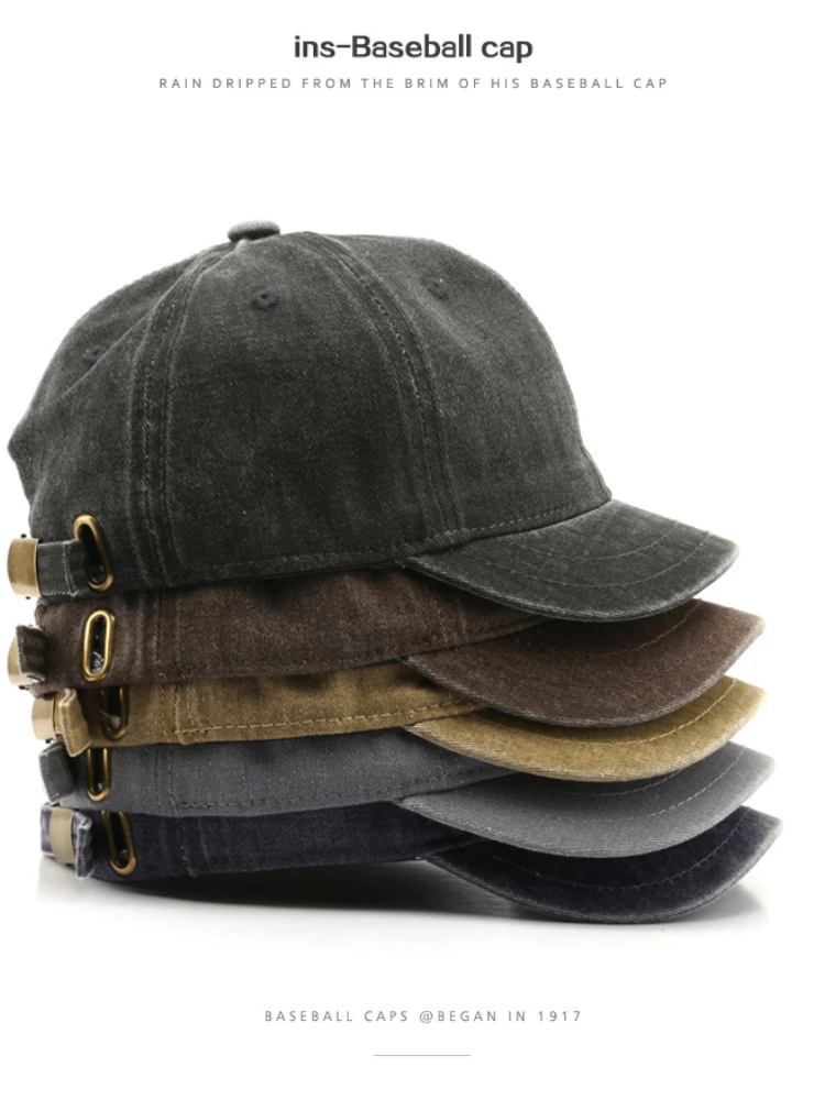 

Unisex Short Brim Patchwork Adjustable Peaked Cap Breathable Outdoor Travel Visor Street Solid Color Denim Baseball Cap