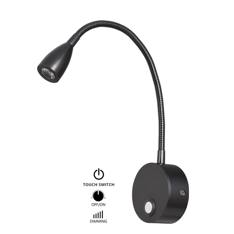 Tokili Hardwired Arm Wall Lamp LED 3W Touch Dimmer Reading Lights Surface Mount Adjustable Gooseneck Narrow Beam Inbuilt Driver