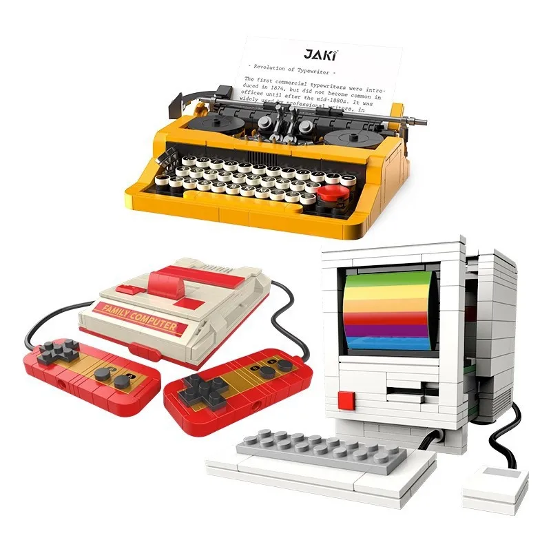 الإبداعية الرجعية آلة الكاتبة الإلكترونية لعبة وحدة التحكم وكمان اللبنات الكلاسيكية اللون التلفزيون كمبيوتر مكتبي لتقوم بها بنفسك الطوب اللعب هدية