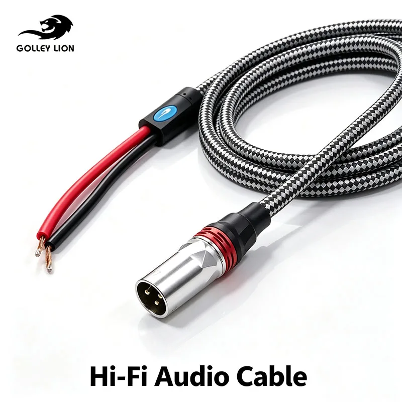 GOLLEY LION XLR Male To Dual Bare Wire Speaker Cable, OFC Conductors, 24K Gold Plated, HiFi Speaker Wire for Studio Stage