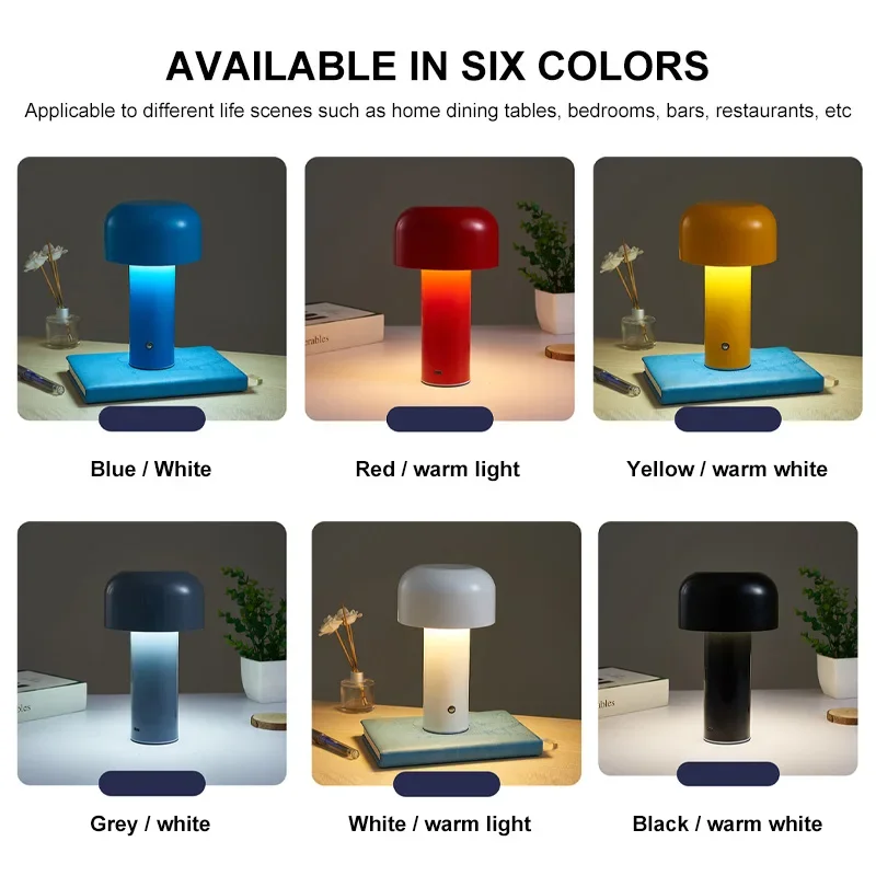 Unique Creativity Mushroom Table Lamp Italian Designer Night Light Portable Cordless Touch USB Rechargeable Bedside Desktop Lamp