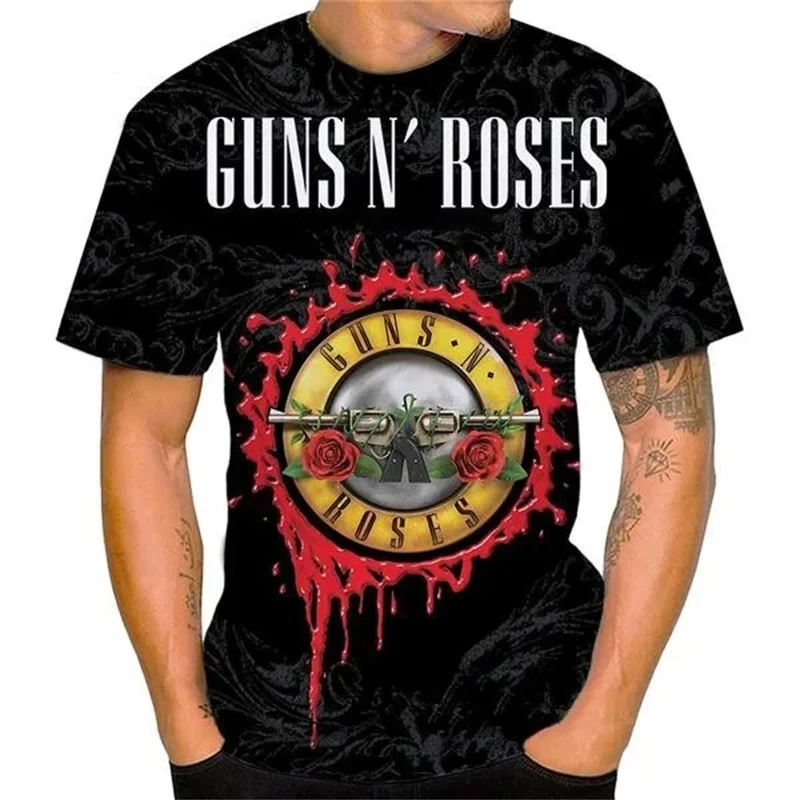 

Vintage 3D Guns N Roses Printed Crew Neck Men's T-shirt Casual Fashion Rock Band Oversized Hip-hop Harajuku Unisex Clothing Tops