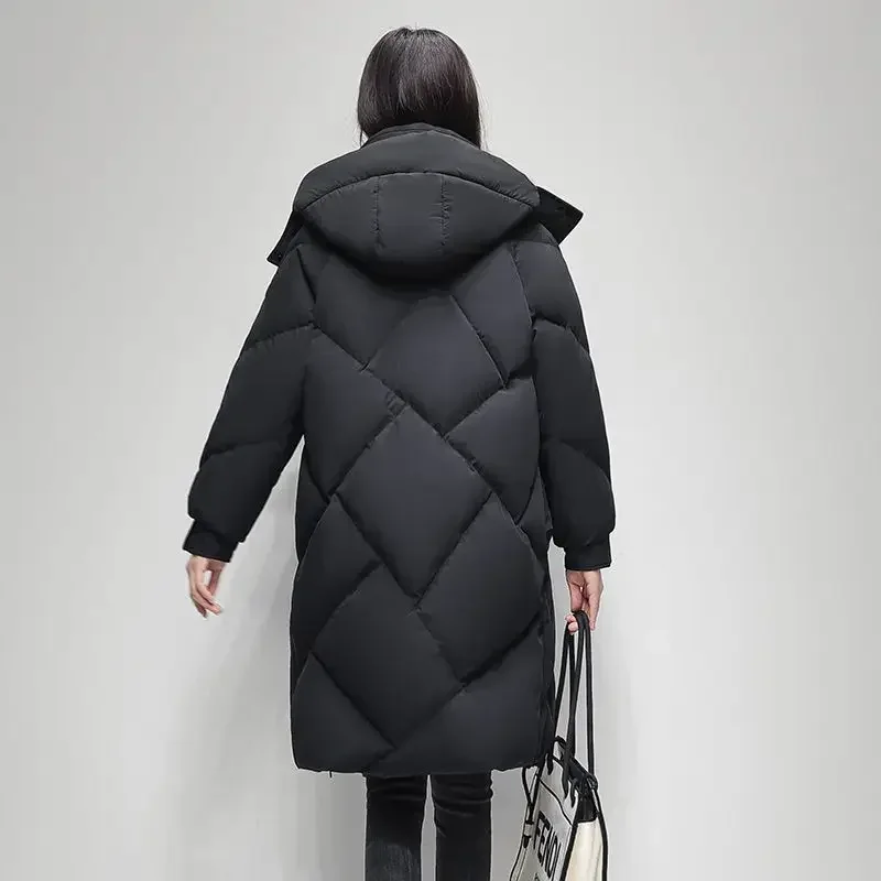 Winter White Duck Down Down Jacket Women's Medium Long 2022 Winter Loose Simple Fashion Thickened Men's and Women's Coat Lovers