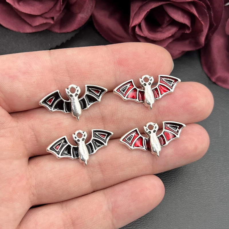 10pcs 16x28mm Charms Black bat silver color Dripping oil Alloy Tibetan Charms Pendants Antique Jewelry Making DIY Handmade Craft