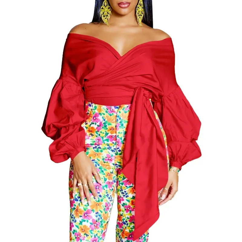 

Dashiki Africa Clothing Summer Fashion African Clothes for Women 2024 Long Sleeve V-neck Polyester White Red Black Orange Tops