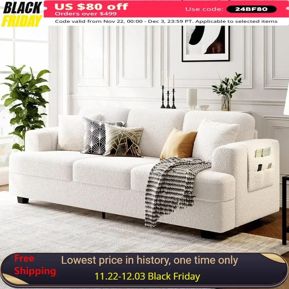 Deep Sofa 89 Inches with Throw Pillows, Modern Sofa, Living Room Sofa, Suitable for Home, Office, Comfort Sofa