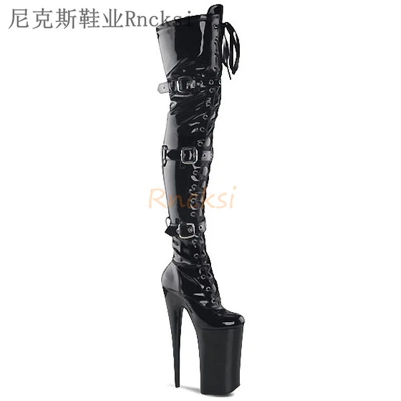 Sexy Round-headed Boots Pipe Dance Shoes Boots Platform Steel for The Bar Show High-heeled Thin-legged Waterproof 20cm Round Toe