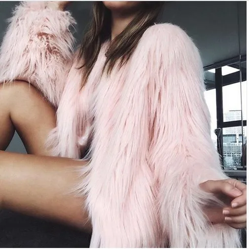 Furry Fur Coat Women Fluffy Warm Long Sleeve Outerwear Autumn Winter Coat Jacket Hairy Collarless Coat