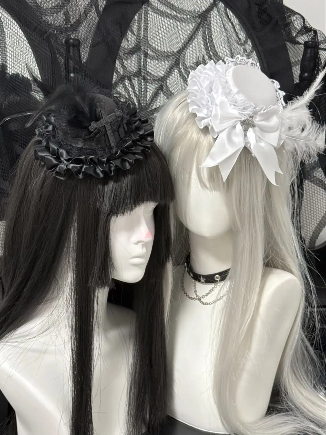 

Dark Gothic Angel Feather Cross Lolita Fascinators Subculture Lace Hair Clip