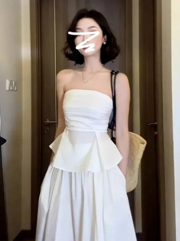 

Elegant Summer Dress Unique Beautiful Strapless Long Gown Women's Fashion 2025 New Arrival round Neck Two-Piece Set