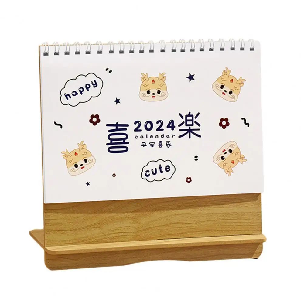 Sturdy Wooden Desk Calendar, Impressão Clara, Schedule Tracker, 2024