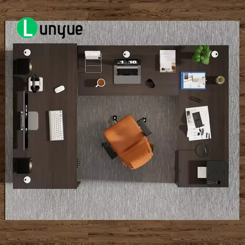 Custom Wooden U-Shaped Executive Standing Desk Set with Drawer File Cabinet Height Adjustable Office Furniture
