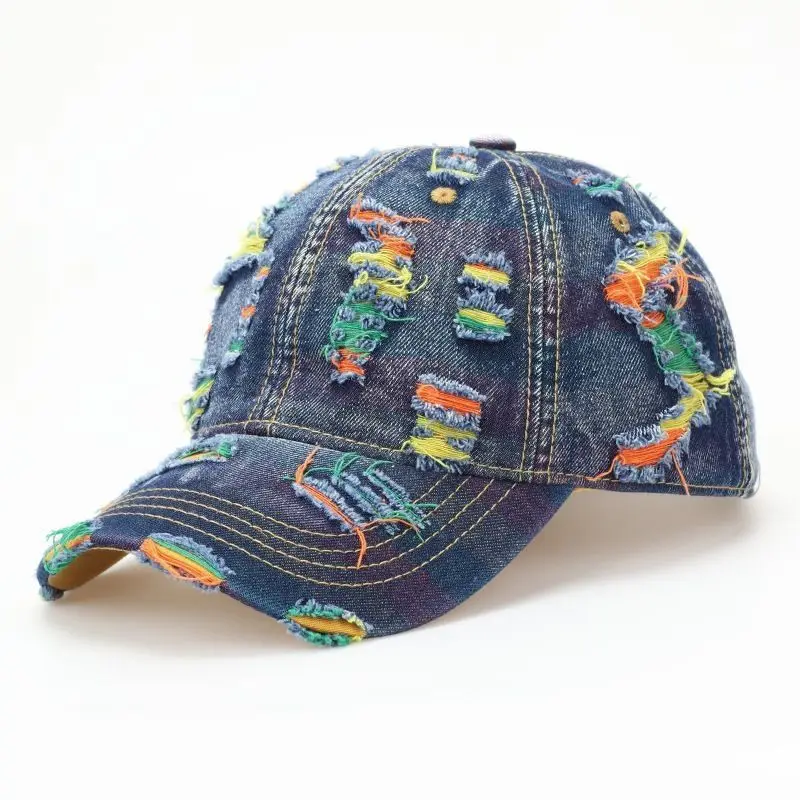 Vintage Ripped Denim Baseball Caps For Men Women Colorful Frayed Edge Sun Protection Hats Spring Summer All Match Adjustable Cas