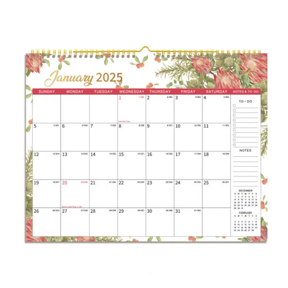 Beautiful Flower Design Calendar 2025 Floral Hanging Wall Calendar with Schedule Planner Blocks To-do List for Home Office