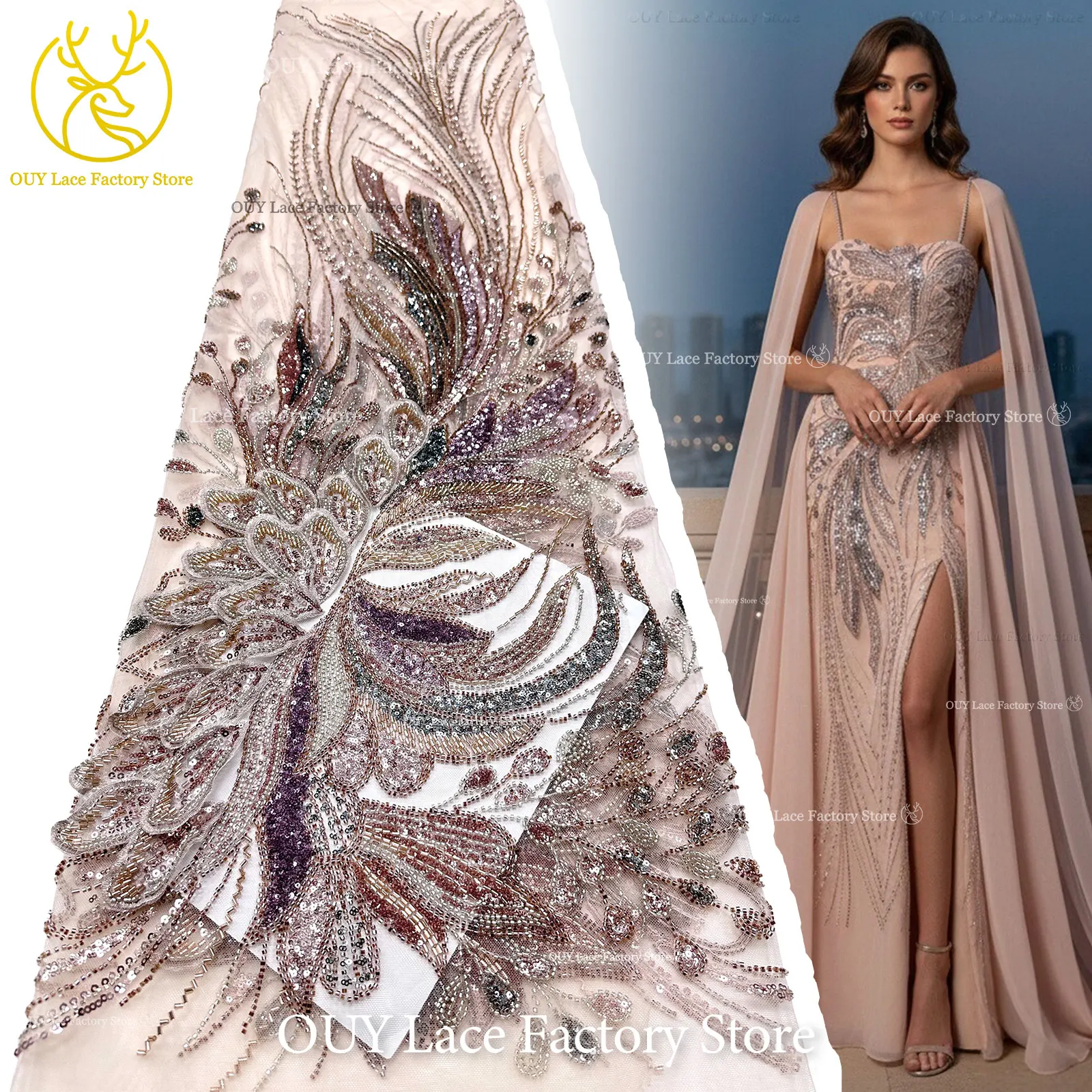 High-End African 3D Embroidery Groom Beaded Lace Fabric 2026 Nigerian DIY Handmade Stitching Sequins Lace Bridal Wedding Fabric