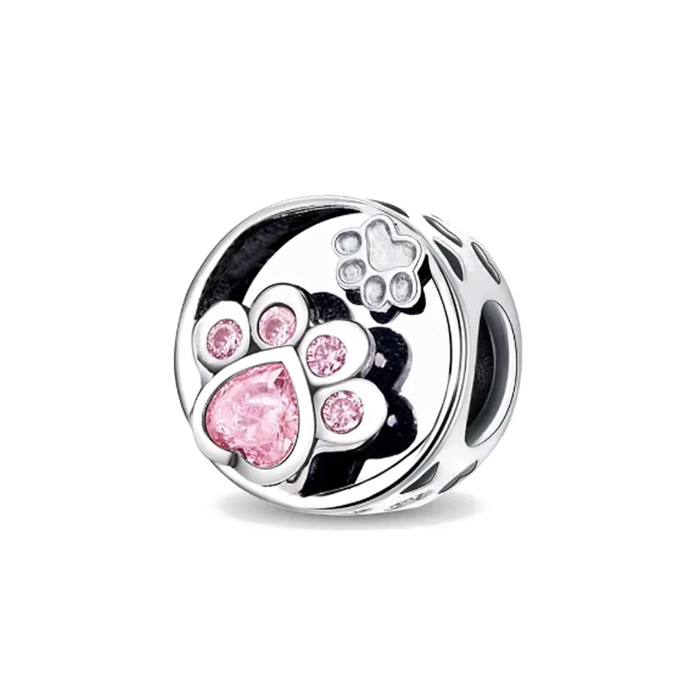 Authentic 925 Sterling Silver Pink Dress Travel Bag Cow Round Charm Bead Fit Bracelets Necklace Women Christmas Halloween DIY Gi