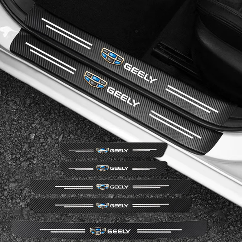 

Auto Carbon Fiber Decals Stickers Car Door Threshold Scuff Plate For GEELY Coolray Aktie Tugella Atlas GC6 Vision X6