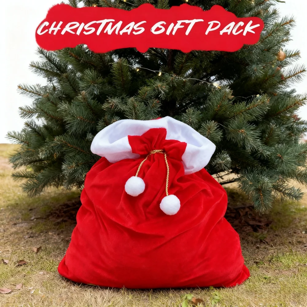 Bolsa de regalo de Papá Noel de 70x50 cm: el espacio esencial navideño de terciopelo rojo para dulces y regalos, desbordamiento con alegría navideña