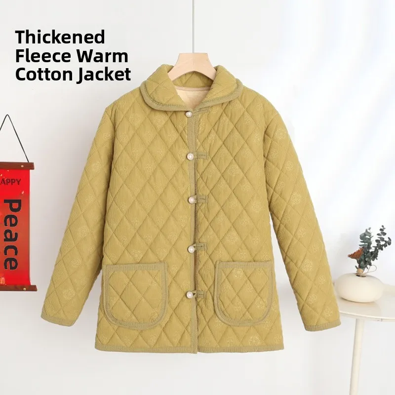 

Thiened Fce Women's Cotton Jaet Autumn Winter Warm Button-Up Collar Mommy Clothes plus Size Color Outerwear